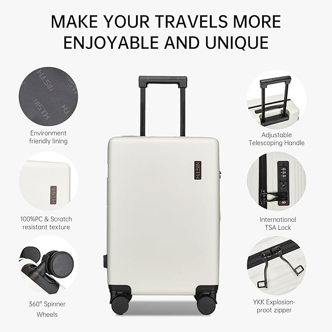 Carry on Luggage 22x14x9 Airline Approved, 20 Inch Carry-on Suitcase, Hard Shell Luggage with Spinner Wheels, Hardside Small Rolling Suitcase with TSA Lock for Travel (White, 20 Inch)