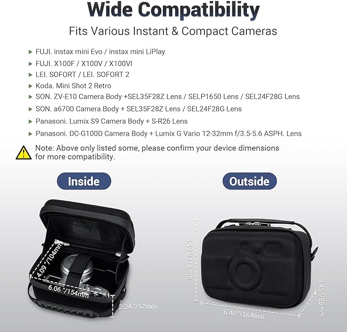 KIWIFOTOS Travel Camera Case EVA Hard Case for Fuji X100VI X100V X100F Sony RX1R III ZV-E10 A6700 A6600 A6100 Lumix S9 +S-R26 Lens with Mesh Pocket Camera Carrying Bag