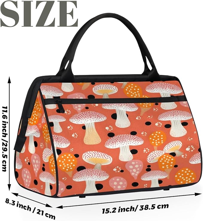 Vintage Mushroom Overnight Weekender Bag for Women Men Travel Duffel Bags Waterproof Luggage Carry on Sports Yoga Gym Bag