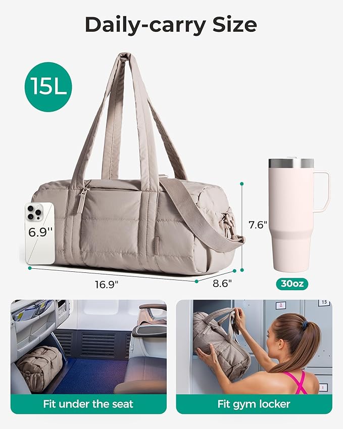 BAGSMART Reiki Gym Bag for Women, Mini/Medium Crossbody Bags for Women, 5L Dance Bag with Detachable Strap, 15L Yoga Mate Bag with Wet & Dry Pocket