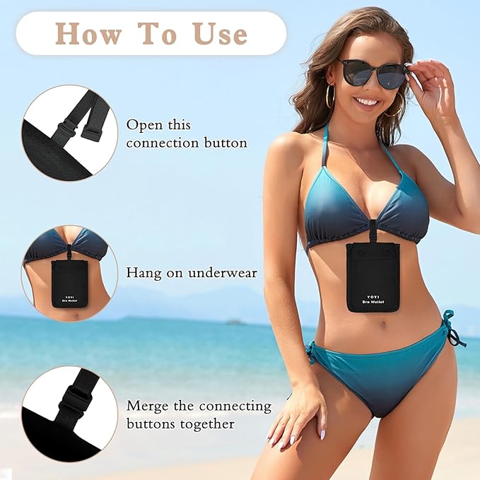 YOYI YOYI Bra Wallet with Hidden Money Pouch & Secret Stash Pocket, Includes Neck Strap, RFID Fabric for Secure Storage of Cash, Cards, & Valuables - Ideal for Travel & Daily Use