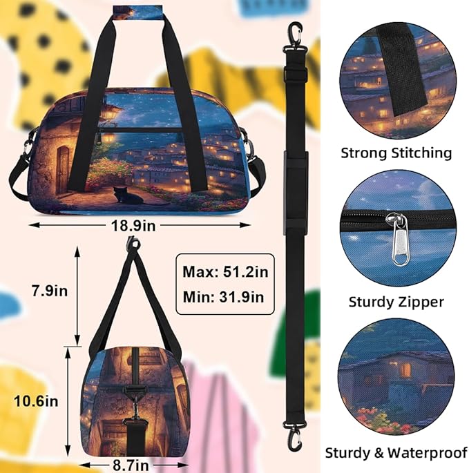 Travel Duffle Bag for travel duffle bag sports Girls Boys Kids Cat Animals Landscape Lightweight Overnight Sleepover Weekender Bags Small Dance Gym Sport Bag Teens Carry-On Size Workout Bag