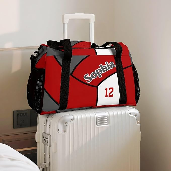 Custom Volleyball Red Duffel Bag with Name Personalized Travel Bags Sport Gym Bag Carry On Weekender Bags for Men Women