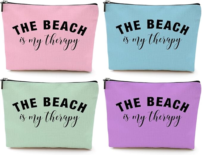4PCS Beach Vacation Essentials Makeup Bag, Cute Cosmetic Bags for Women, Beach Accessories Travel Toiletry Bag Girls Trip Weekend Gifts for Women Besties Mom Summer Vacation Christmas Mothers Day