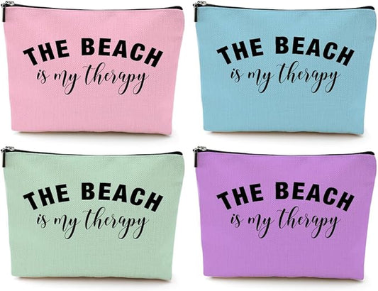 4PCS Beach Vacation Essentials Makeup Bag, Cute Cosmetic Bags for Women, Beach Accessories Travel Toiletry Bag Girls Trip Weekend Gifts for Women Besties Mom Summer Vacation Christmas Mothers Day