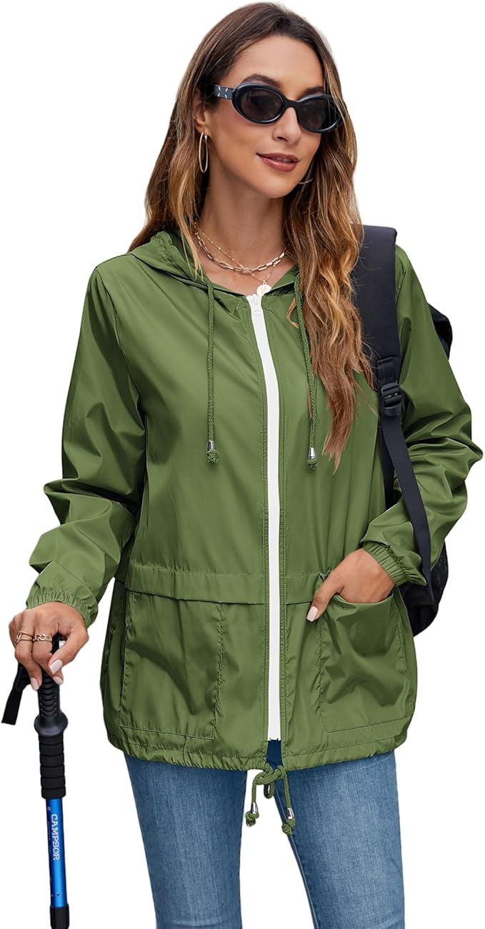Hount Women's Lightweight Hooded Raincoat Waterproof Packable Active Outdoor Rain Jacket (S-3XL)
