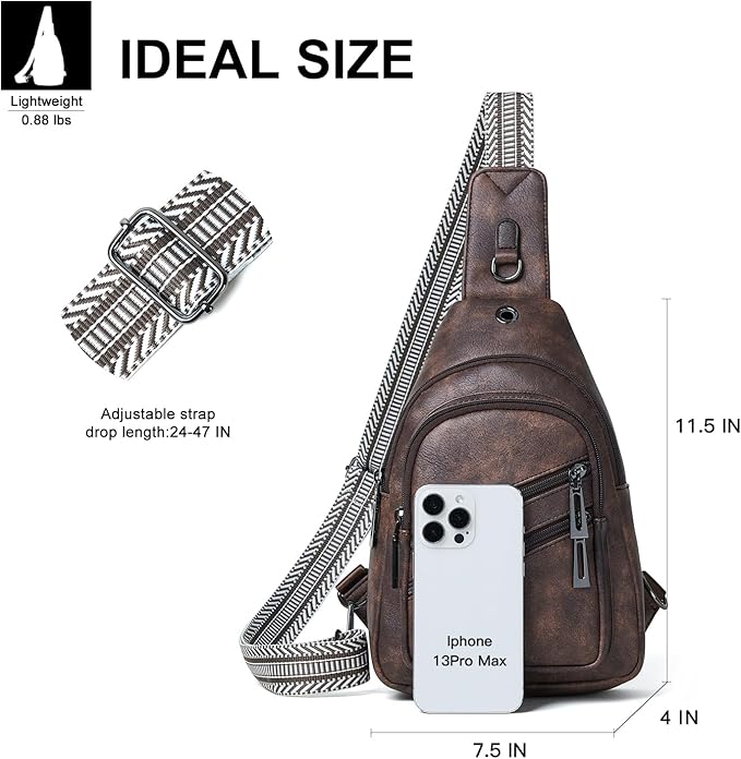 7L Crossboydy Sling Bag for Women Vegan Leather Crossbody Purse Fanny Pack Chest Bag for Travel,Coffee