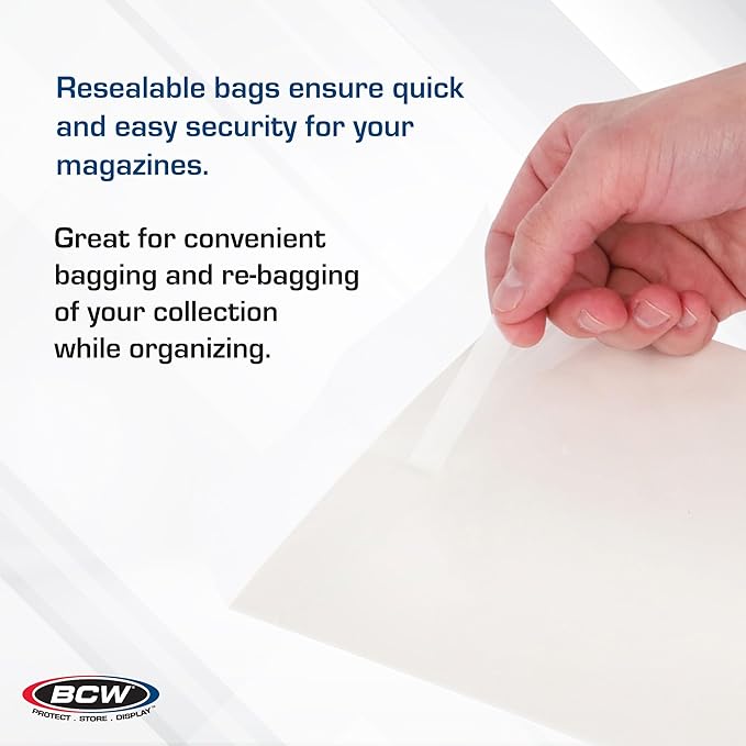 BCW Resealable Magazine Bag - 500 ct | Acid-Free, Clear Polypropylene Sleeves for Archival-Quality Storage of Collectible Magazines | Protect and Showcase Your Valuable Comic Book Collection