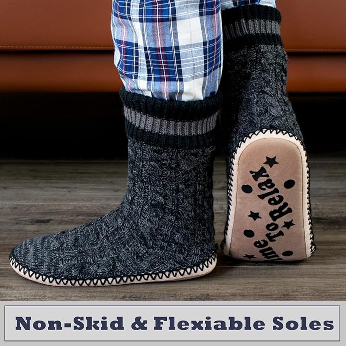 Cozylook Mens Slipper Socks Fleece Lined Non-slip Soles, Winter Soft Thick Cozy Home Boots, Warm Fuzzy House Shoes Indoor