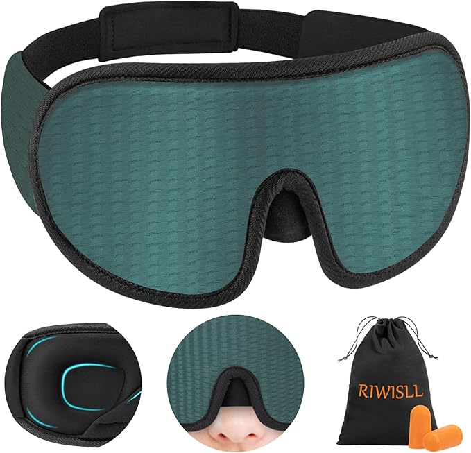 Sleep Mask, Super Soft Eye Mask for Sleeping, Upgraded 100% Blockout Light Sleep Masks for Women with Adjustable Strap, 3D Contoured Cup Eye Covers for Sleeping, Green