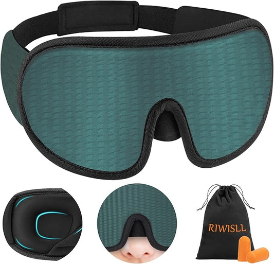 Sleep Mask, Super Soft Eye Mask for Sleeping, Upgraded 100% Blockout Light Sleep Masks for Women with Adjustable Strap, 3D Contoured Cup Eye Covers for Sleeping, Green