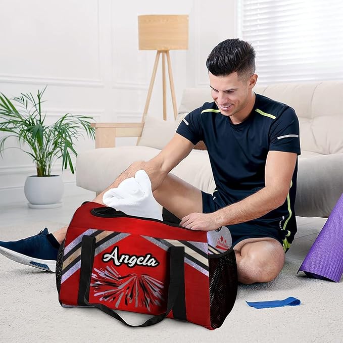 Waterproof Gym Bags Custom Cheerleaders Red Maroon Cheerleadings Duffel Bag with Name Adjustable Shoulder Strap Travel Bag for Teens Training Bag