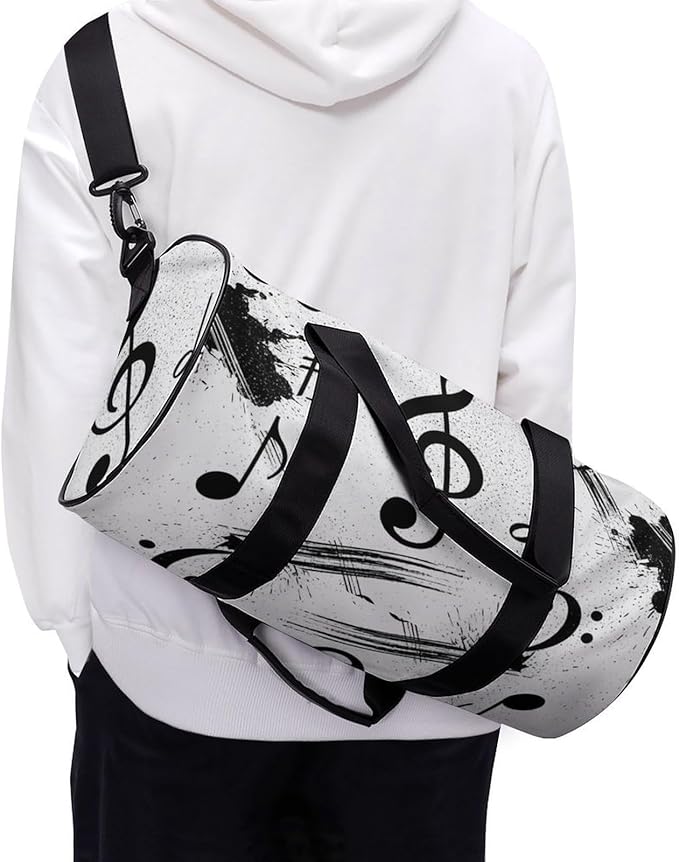 Basketball Football Weekender Bag Dance Sports Gymnastics Bag Lightweight Travel Sports Bags (Black And White Music Notes)