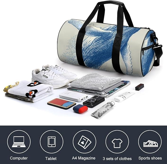 Japanese Whales Jumping Mens Gym Bag for Women Sports Duffle Weekender Bags Travel Handbag Carry On