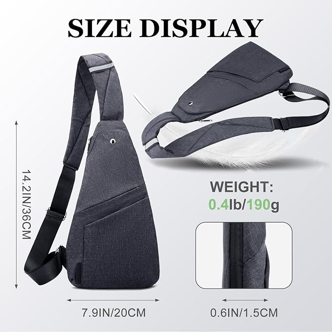 Anti-Theft Sling Bag, Lightweight Waterproof Crossbody Chest Bag with Hidden Pocket for Travel Hiking Casual Daily