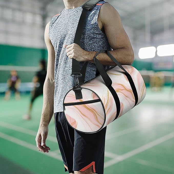 Workout Lightweight Duffel Bags Pink Gold Marble Art Basketball Football Weekender Bag Foldable Gym Travel Bags for Men Women