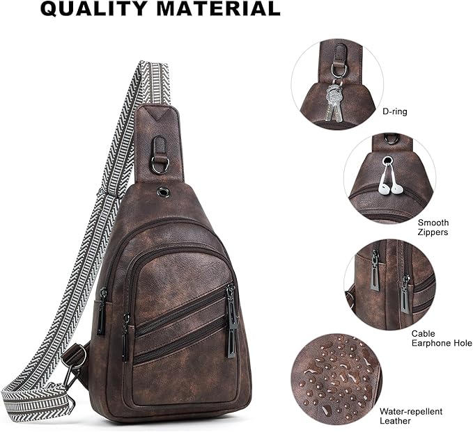 7L Crossboydy Sling Bag for Women Vegan Leather Crossbody Purse Fanny Pack Chest Bag for Travel,Coffee