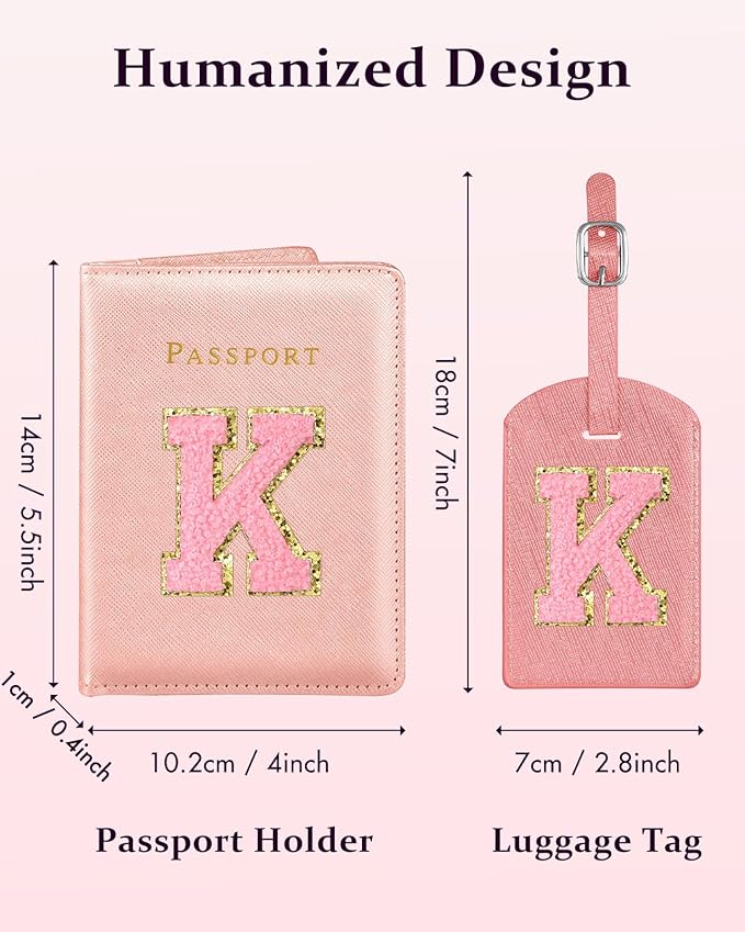 Slohif Passport Holder Initial Lugguage Tag Set Suitcase Cover Wallet Case for Travel Women - Leather Letter Passport Book Personalized Organizer Card Protector Sleeve Essentials Slim Carrier Red K