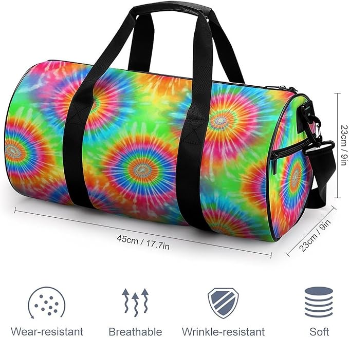Unisex Foldable Gym Bag Tie Dye Blue Lightweight Travel Sports Bag Workout Yoga Dance Bags Overnight Weekender Bags