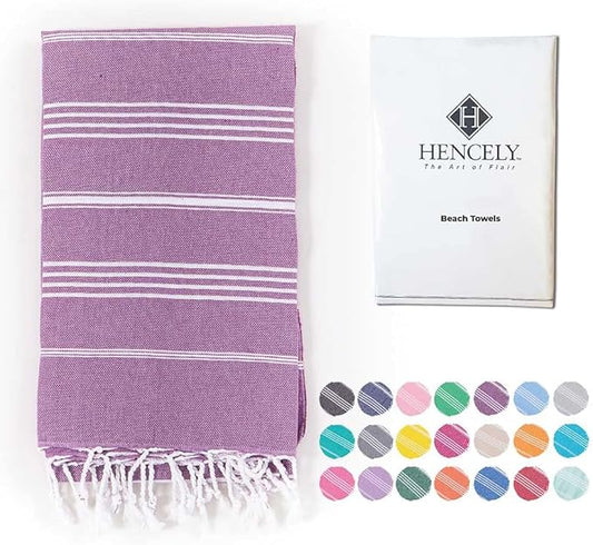 Hencely Turkish Beach Towel 37x68 Oversized, Sand-Free, Quick-Dry, Lightweight - Travel Essential for Pool & Bath - Striped 100% Cotton Bathroom Towels Accessories Gift (Purple)