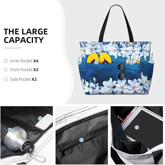 Large Beach Bag for Women Waterproof Foldable Travel Shoulder Tote Bag with Pocket for Weekender Pool Vacation