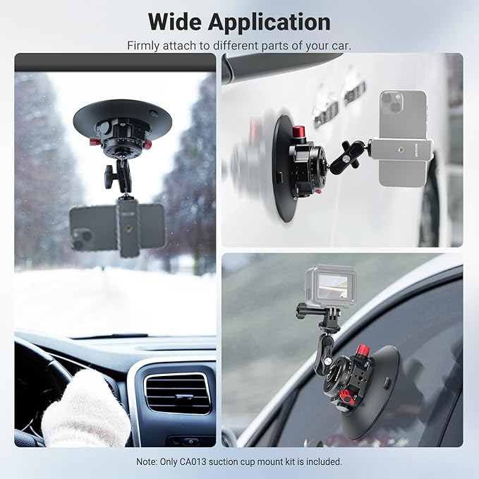 NEEWER 6" Suction Cup Camera Mount with Ball Head Magic Arm, 2 Pack Metal Car Mount for Camera/Action Camera/Phone, Air Pump Vacuum on Car or Window Glass with 1/4" 3/8" ARRI Mounting Holes, CA013