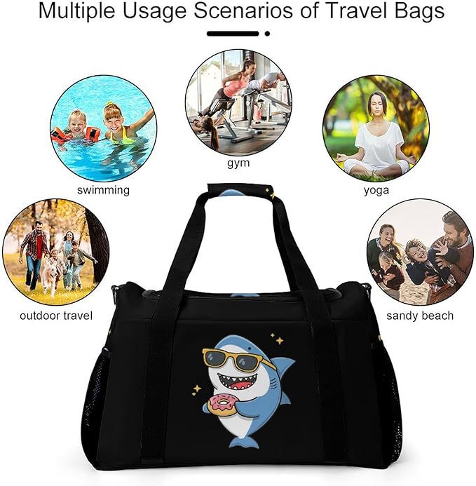 Shark Sunglasses Donut Duffle Bag Gym Bag for Workout Travel Tote with Detachable Straps