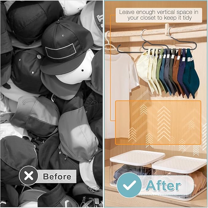 Hat Storage Organizer for Baseball Caps, Lomrsiul Non Slip PVC Coating Hat Rack Hangers for Closet Hat Holder Max 10 Hats Closet Organizers and Storage for Cap Purse Belt Tie Bra Black 4 Pack