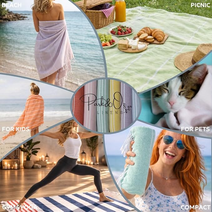 PARK & OZ Turkish Beach Towel – Oversized 100% Cotton, Quick-Dry, Absorbent, Sand-Free Blanket 72x40 – XL, Lightweight Pool Towel for Adults, Women, Men – Sand Resistant & Perfect Travel (Orange)