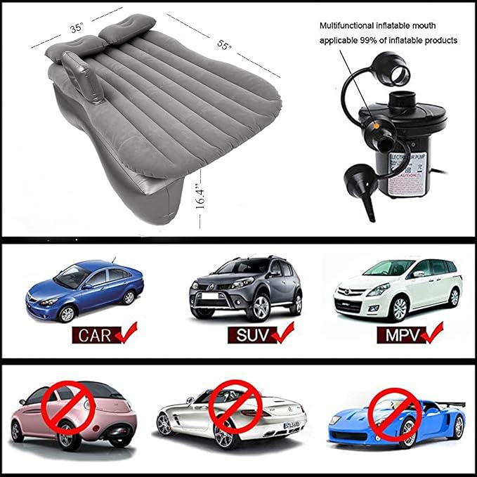 Inflatable Car Air Mattress Back Seat Bed with Air Pump,53 "x 32.6" Portable Thickened Car Travel Camping Sleeping Air Mattress Blow Up Bed for Car Universal SUV