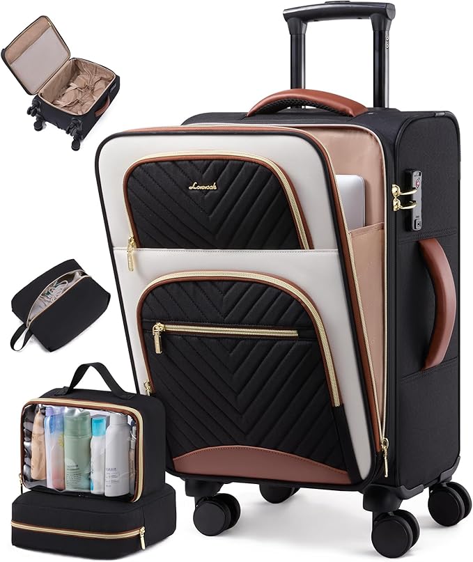 LOVEVOOK 20 Inch Carry On Luggage 22x14x9 Airline Approved, Lightweight Softside Carry-on Suitcase with Spinner Wheels & TSA Lock, Water-Resistant Travel Luggage with 3 Packing Cubes