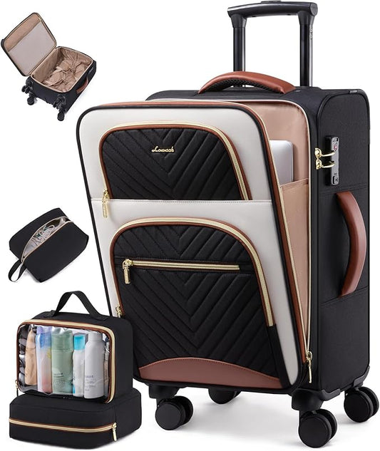 LOVEVOOK 20 Inch Carry On Luggage 22x14x9 Airline Approved, Lightweight Softside Carry-on Suitcase with Spinner Wheels & TSA Lock, Water-Resistant Travel Luggage with 3 Packing Cubes