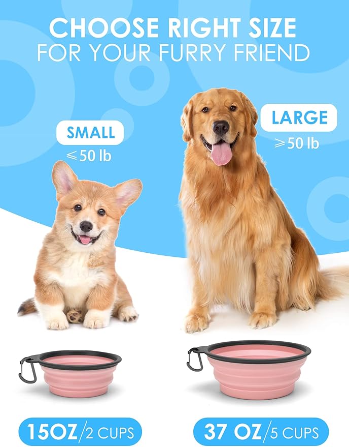 Aonkey Collapsible Dog Bowls with Bottle Carrier, 2 Pack Travel Dog Water Bowl Upgraded Carabiner, One-Piece Molded Rim No Fall Off or Crack 37oz, Blue & Green