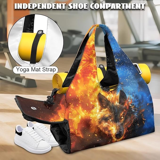 Flame Wolf Sports Duffle Bag with Shoe Compartment for Men Portable Gym Bag with Wet Pocket Waterproof Fitness Workout Bags with Yoga Mat Holder Travel Overnight Weekender Shoulder Bag
