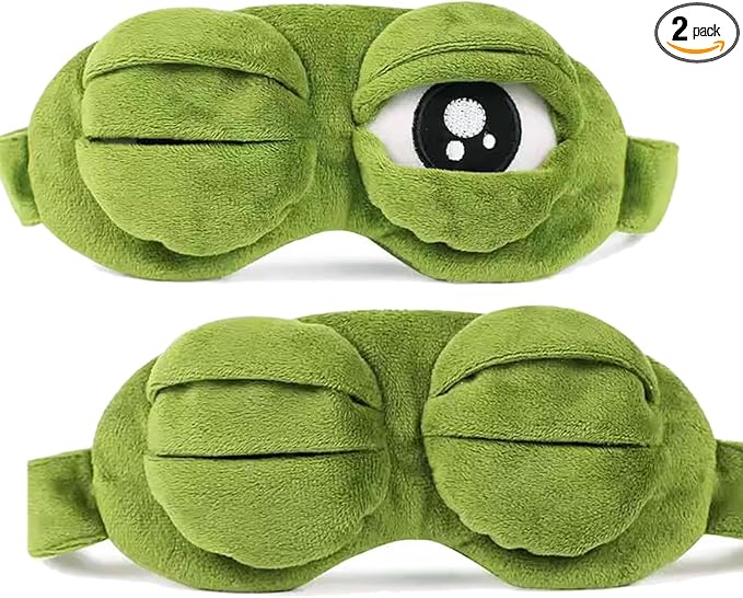 2Pcs Sleep Eye Mask for Women Kids, Shinywear Eye Mask for Sleeping, Cute Sad Frog Blindfold Plush Funny Eye Shade Cover for Travel Yoga Nap Block Out Light - Soft Cotton Inside for Sensive Skin