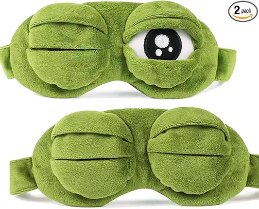 2Pcs Sleep Eye Mask for Women Kids, Shinywear Eye Mask for Sleeping, Cute Sad Frog Blindfold Plush Funny Eye Shade Cover for Travel Yoga Nap Block Out Light - Soft Cotton Inside for Sensive Skin