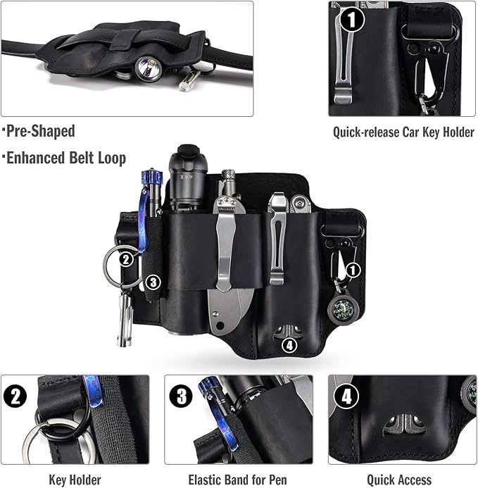 ST1 Leather Multitool Sheath - EDC Belt Organizer for Leatherman Tools, Flashlight, Pen, and Keychain Clip, Durable and Stylish, Great for Work and Daily Use, Ideal Gift for Men