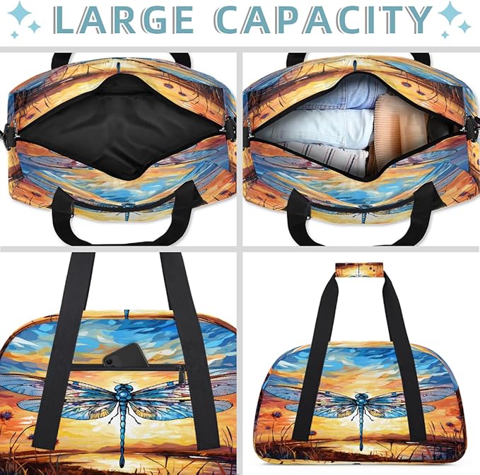 Travel Duffle Bag for travel duffle bag sports Girls Boys Kids Dragonfly Animals Colorful Lightweight Overnight Sleepover Weekender Bags Small Dance Gym Sport Bag Teens Carry-On Size Workout Bag