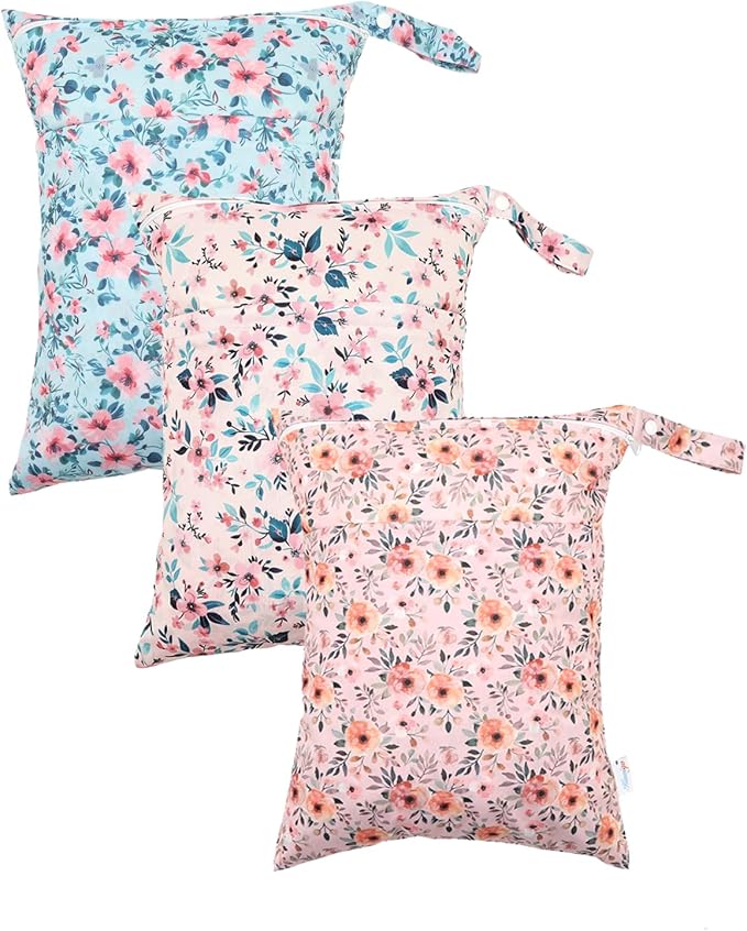 Wet Dry Bags 3 Pack Two Zipper Pockets Travel Beach Pool Reusable Waterproof Yoga Gym Bag for Baby Cloth Diaper Swimsuits Wet Clothes 3L02