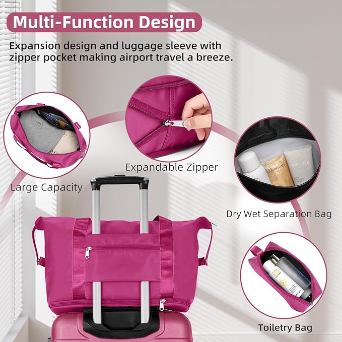 LARVENDER Luggage Sets 6 Piece, Expandable Hardside Carry on Suitcase Set with Spinner Wheels, Lightweight Rolling Luggage Sets for Women with TSA Lock, Hot Pink