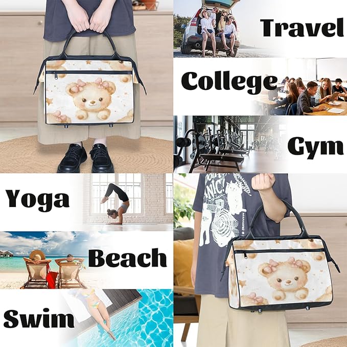 Cute Bear Overnight Weekender Bag for Women Men Travel Duffel Bags Waterproof Luggage Carry on Sports Yoga Gym Bag
