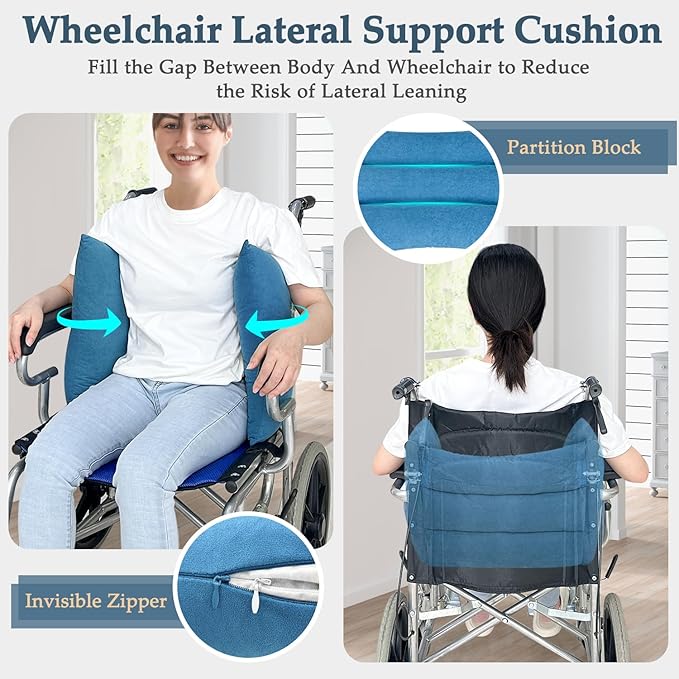 Wheelchair Cushion for Pressure Relief Lateral Support for Wheelchair Seniors Back Support Cushion Improve Sitting Posture, So That The Elderly Sit in The Wheelchair More Comfortable