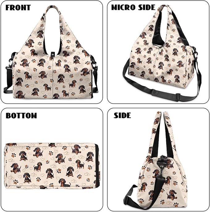 Dachshund Dog Paws Small Gym Bag for Women Travel Duffle Bag Carry On Weekender Bags with Shoe Compartment for Sports, Workout, Yoga, Dance, Swim, Travel Carrier