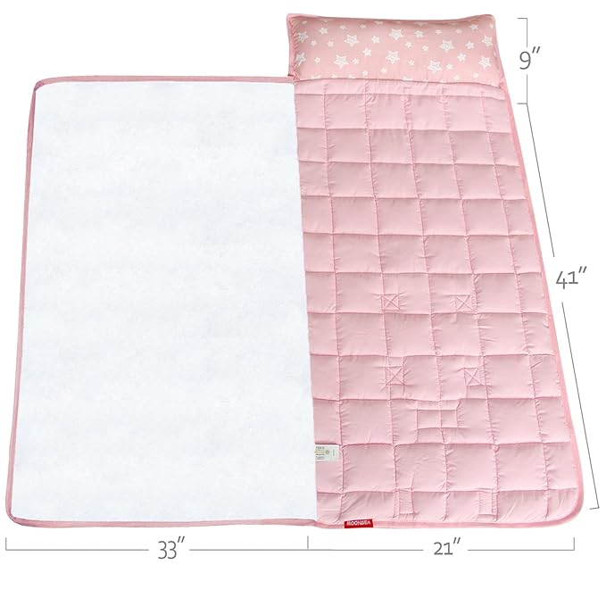 Moonsea Nap Mat for Toddlers Elephant with Pillow Blanket, Lightweight Perfect for Toddler Preschool, Daycare, Travel Sleeping Bag Boys Girls, 21" x 50" Fit on a Standard Cot