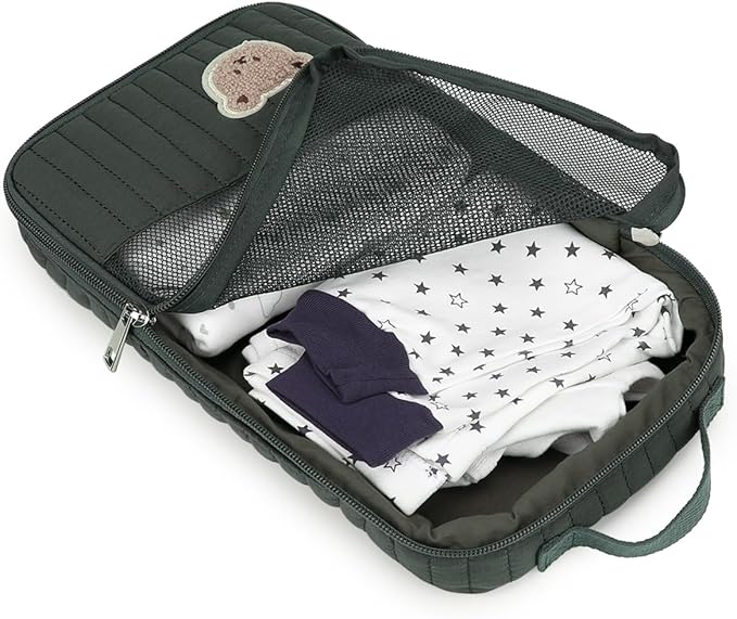 MOMIGO Baby Diaper Bag Organizer Pouches - 2 Pack Waterproof Pod Hanging Diaper Bag Cute Rabbit Bear Mesh Bag Reusable, Washable or Baby Cloth Diapers (Green)