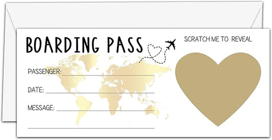 AWSICE Scratch Surprise Boarding Pass, 1 Set Make Your Own DIY Travel Ticket, Surprise Reveal Card for Holiday, Christmas, Wedding, Birthday, Anniversary, Party Supply(3.5"x8" Gold)-A001