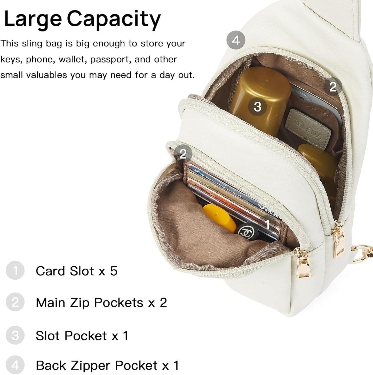 Telena Small Sling Bag for Women Leather Crossbody Fanny Packs Chest Bag for Women