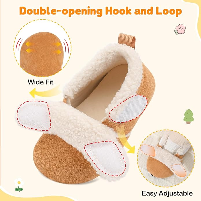 JOINFREE Toddler Slippers Boys Girls Adjustable House Shoes Barefoot Sock Shoes with Rubber Sole Baby Comfort Warm Indoor Outdoor Walking Shoe