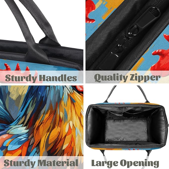 Multipurpose Duffle Bag, Waterproof Carry On Bag with Spacious Design, Rooster Chicken Painting Gym Bags, 15.2x8.3x11.6in
