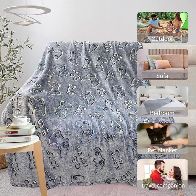Glow in The Dark Gamer Blanket, Gaming Blanket for Boys/Men 40"x 50" - Cool Gamer Gifts for Men, Women, Teen Boys/Girls